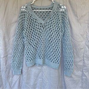 Blue Crochet Swim Coverup with Open Weave Design